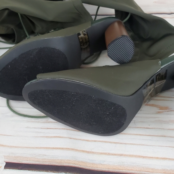 Olive green open toe lace up thigh high boots - Picture 5 of 5